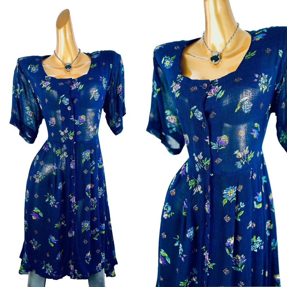 Vintage Blue Floral Mini Dress